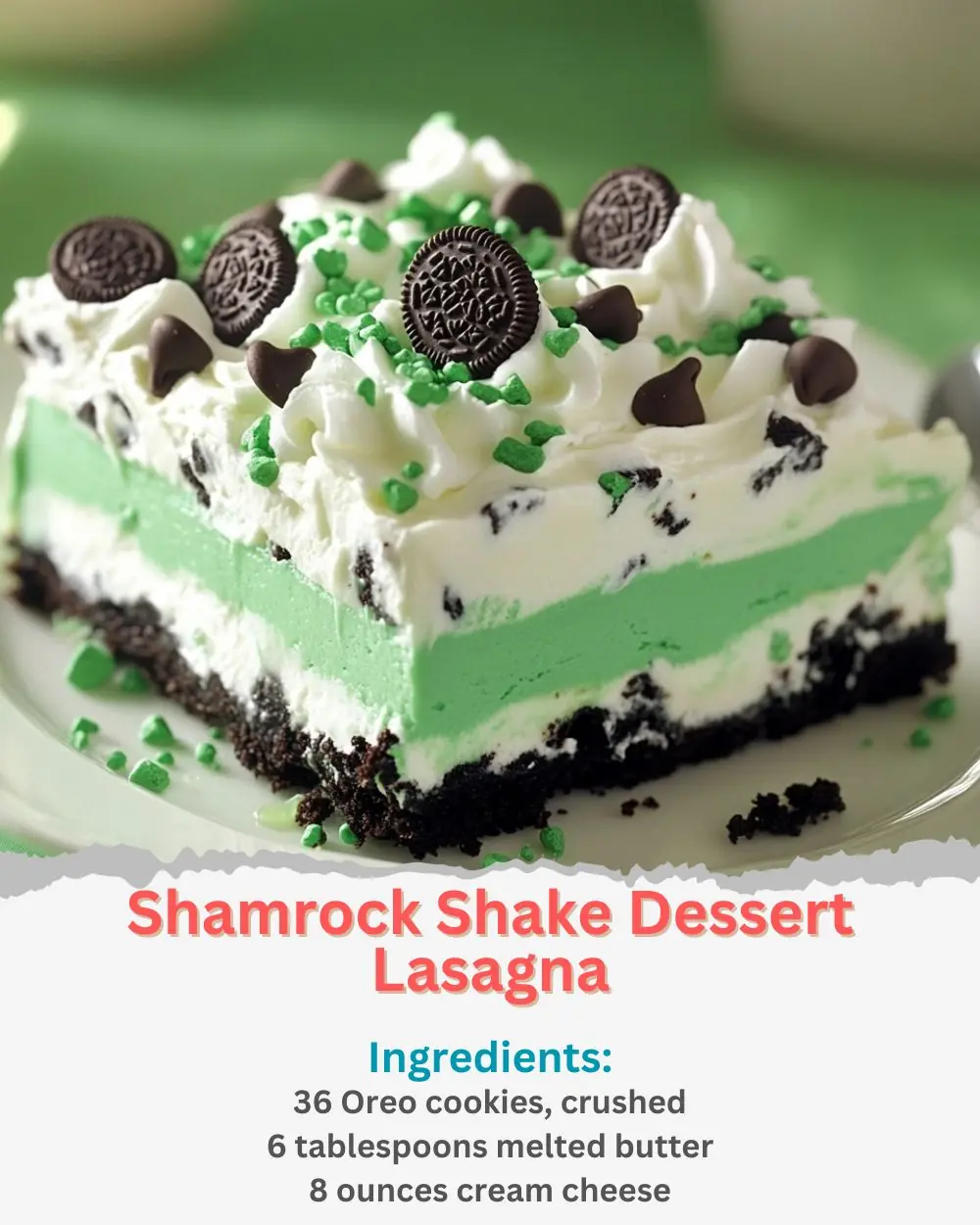 Shamrock Shake Dessert Lasagna Recipe