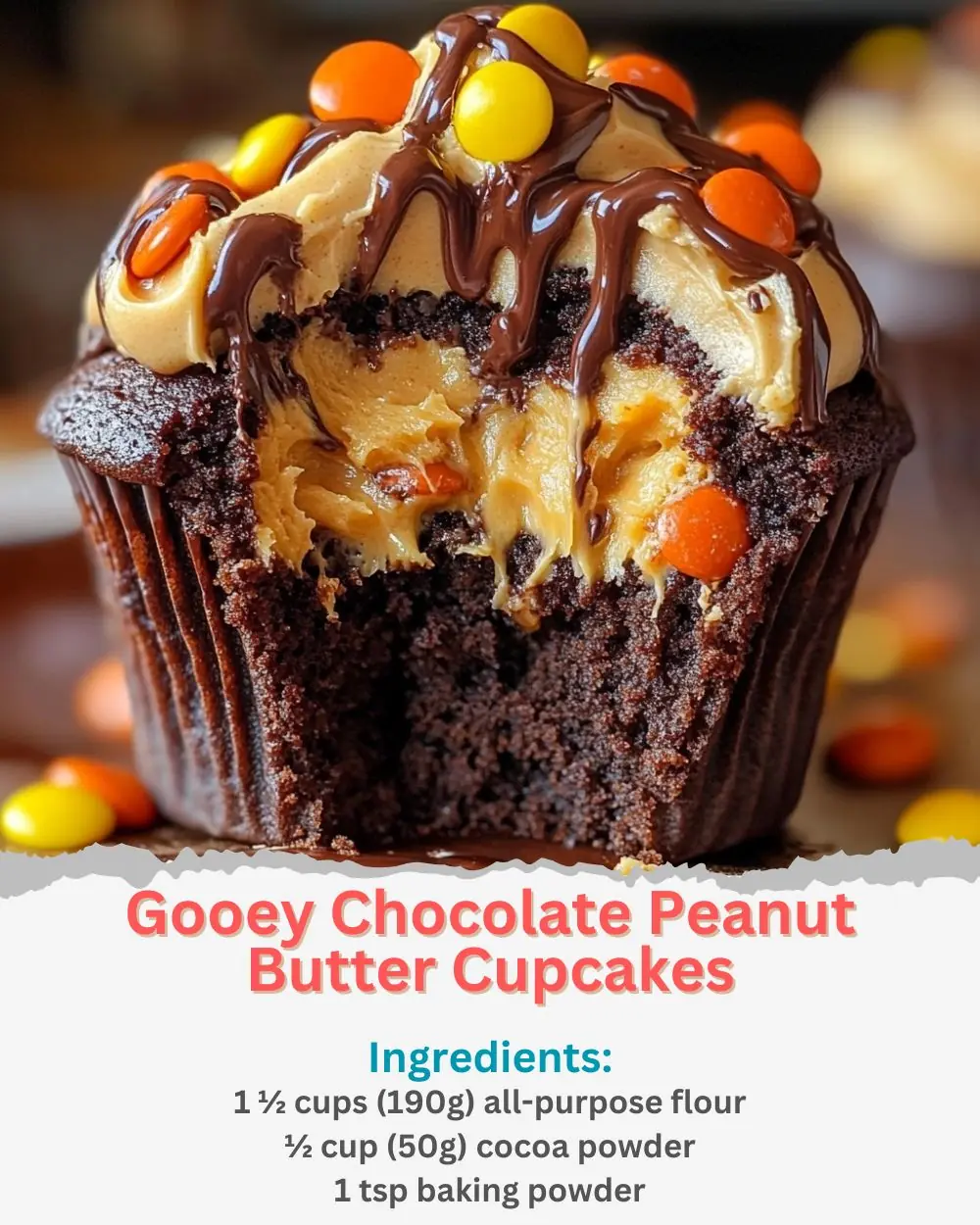 Gooey Chocolate Peanut Butter Cupcakes Recipe