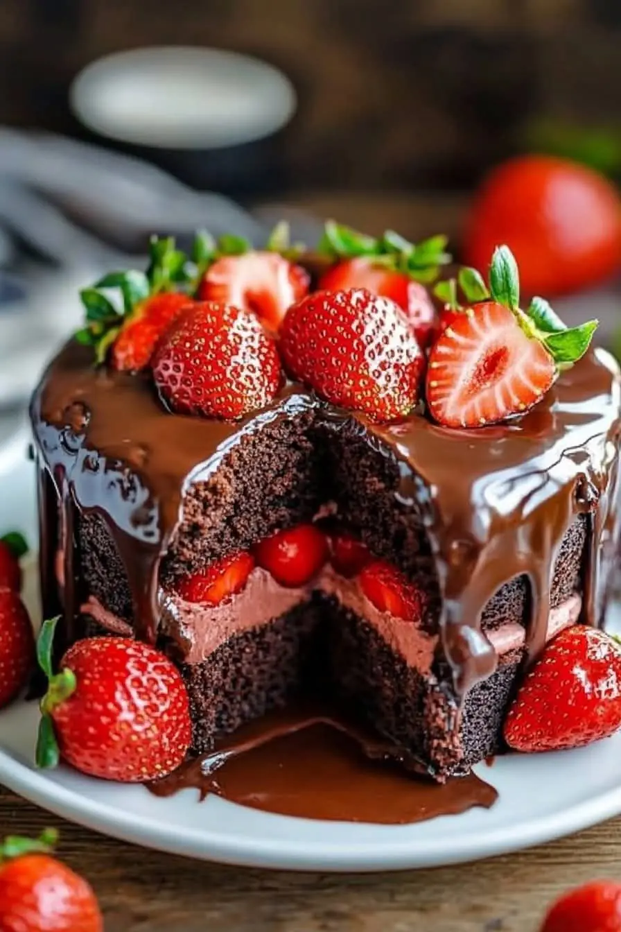 Chocolate Cake with Strawberry Filling ๐ซ