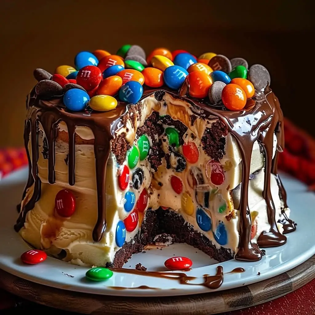 Chocolate M&M's & Cookie Dough Ice Cream Cake (with Vanilla & Cookies n' Cream Ice Cream) ๐ฆ๐ช