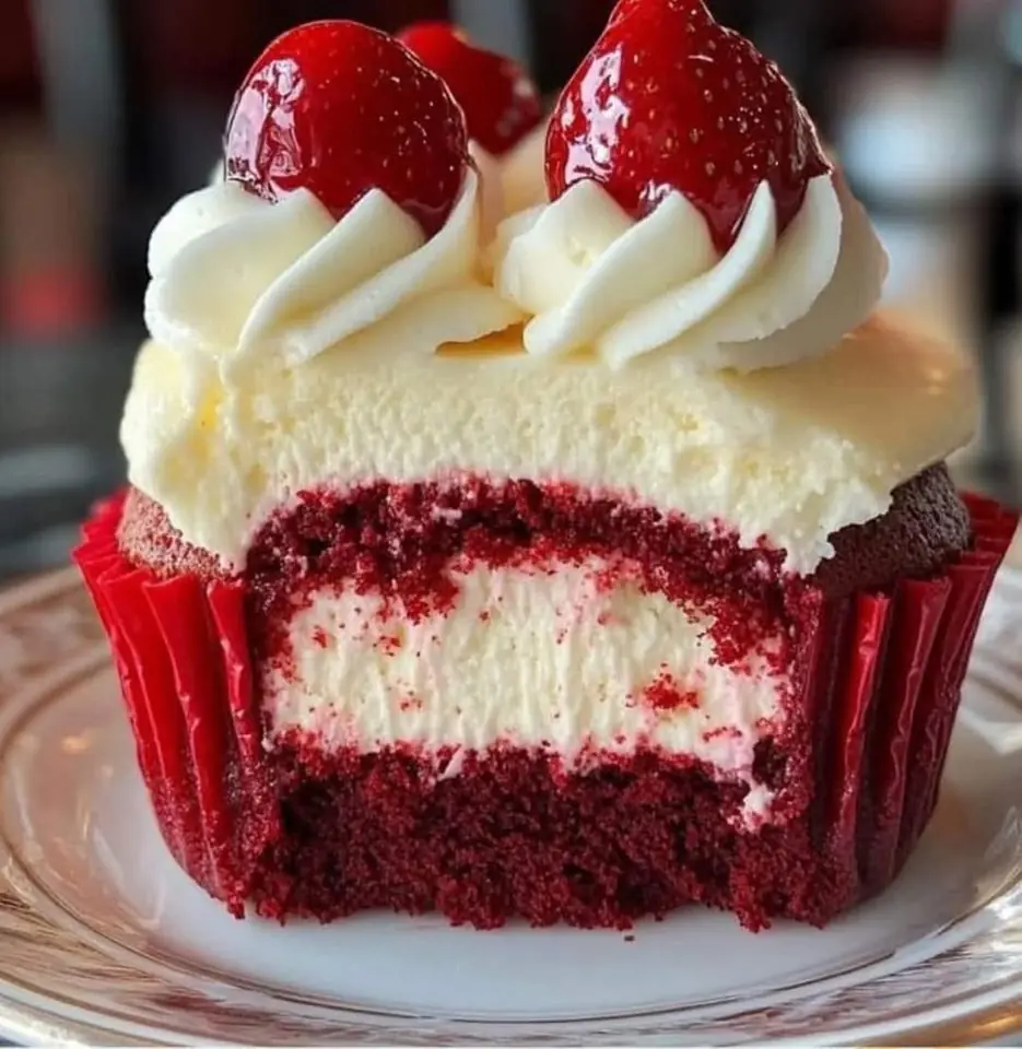 Strawberry Cheesecake Red Velvet Cupcakes